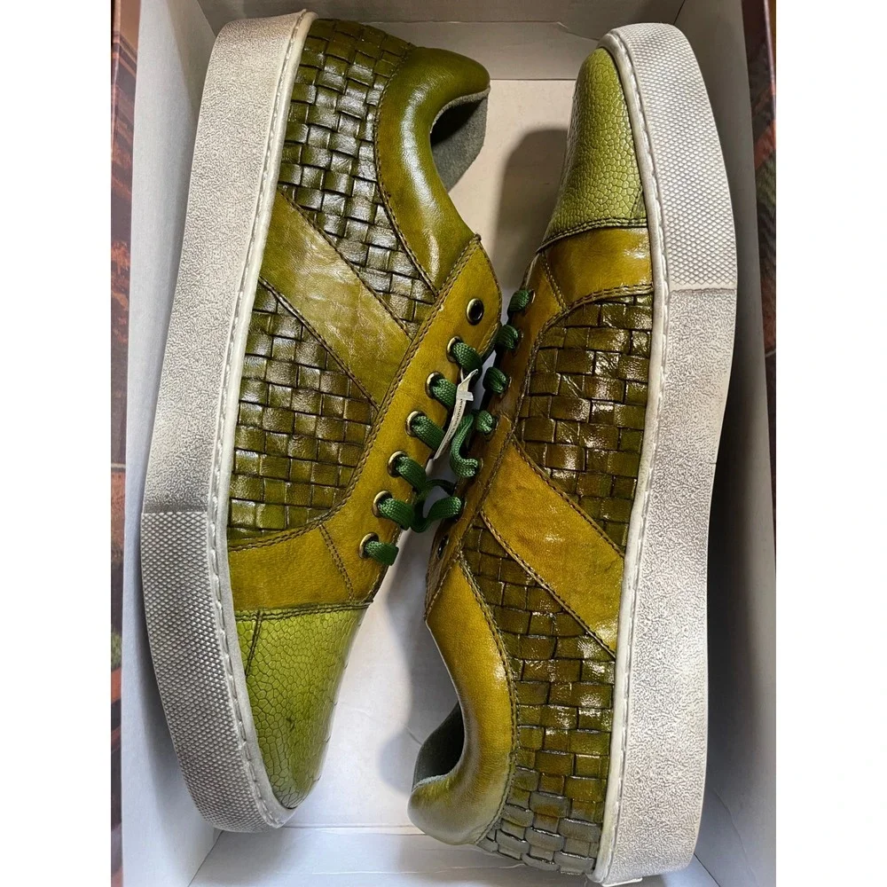 Belvedere Ecco Mens 11 Ant Emerald Green Ostrich Leg Woven Leather Sneakers Y11‎